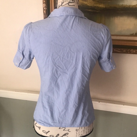 Mikarose Pin Striped Ruffle Short Sleeve Blouse - Picture 5 of 5